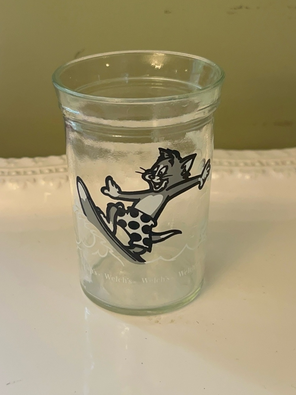Vintage 1990s Welch’s Tom & Jerry Jelly Jar Drinking Glass Tom Surfing